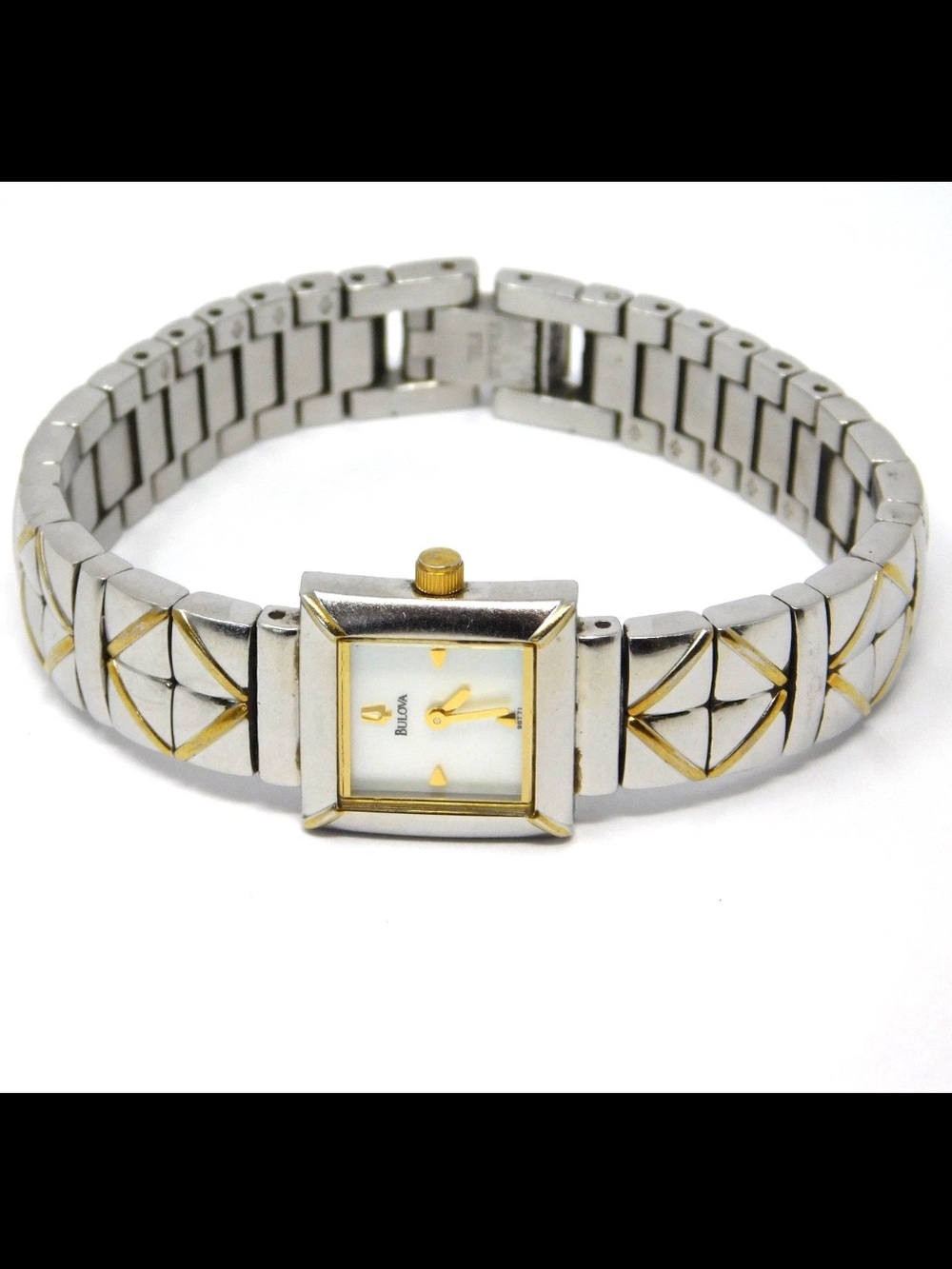 Bulova Womens Watch 98T71 Two Tone Square Mother Of Pearl Stainless Steel Ladies